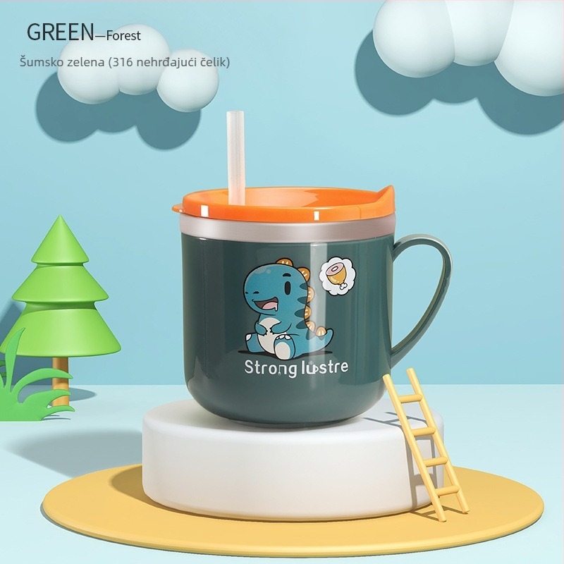 Dječja šalica u karikaturi-stilu od 316 nehrđajućeg čelika, otporna na padove, s mjernom skalom i slamkom