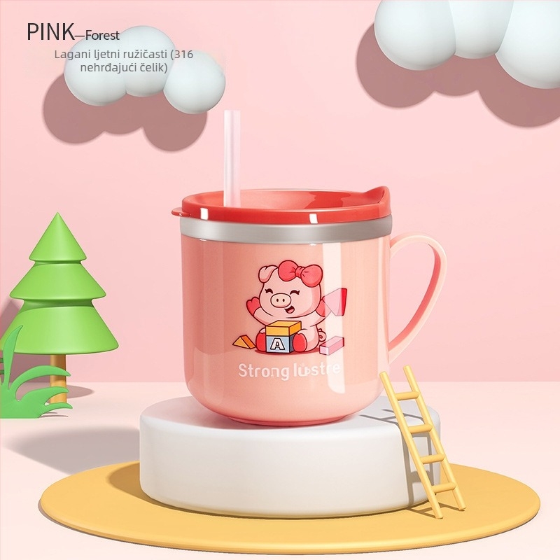 Dječja šalica u karikaturi-stilu od 316 nehrđajućeg čelika, otporna na padove, s mjernom skalom i slamkom
