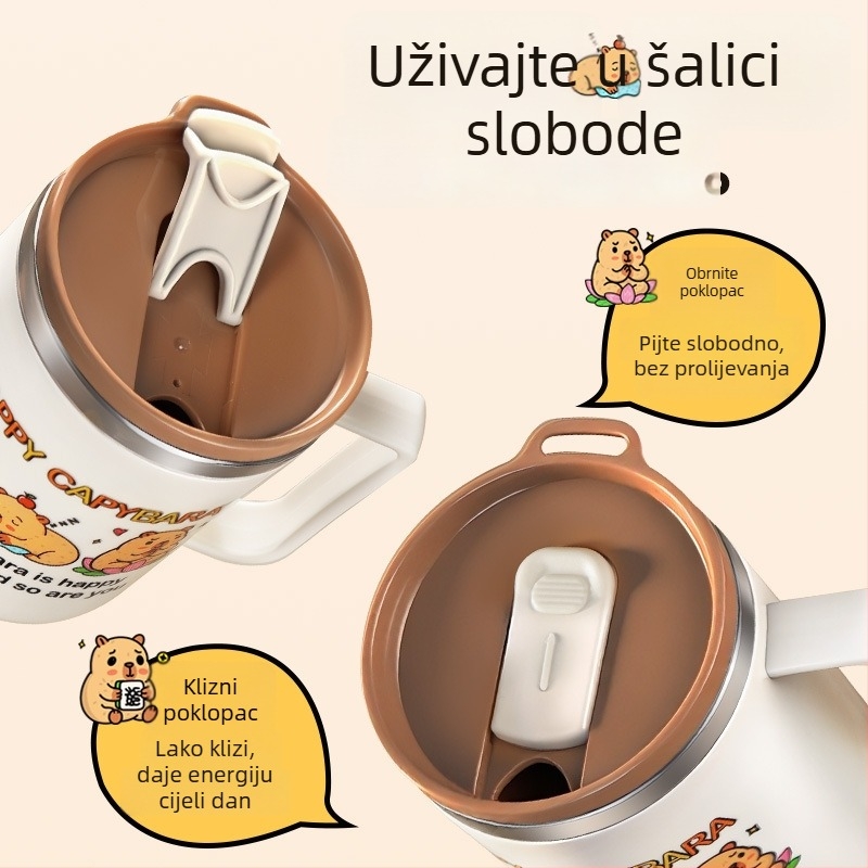 Šalica od nehrđajućeg čelika 304, otporna na lom, crtani stil, za ured i čaj/kavu