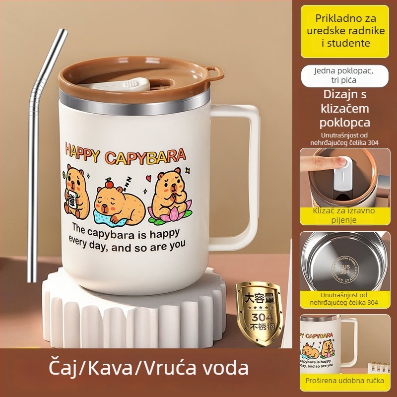 Šalica od nehrđajućeg čelika 304, otporna na lom, crtani stil, za ured i čaj/kavu