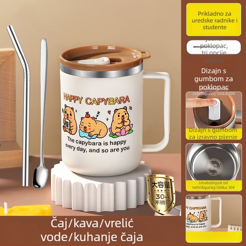 Šalica od nehrđajućeg čelika 304, otporna na lom, crtani stil, za ured i čaj/kavu