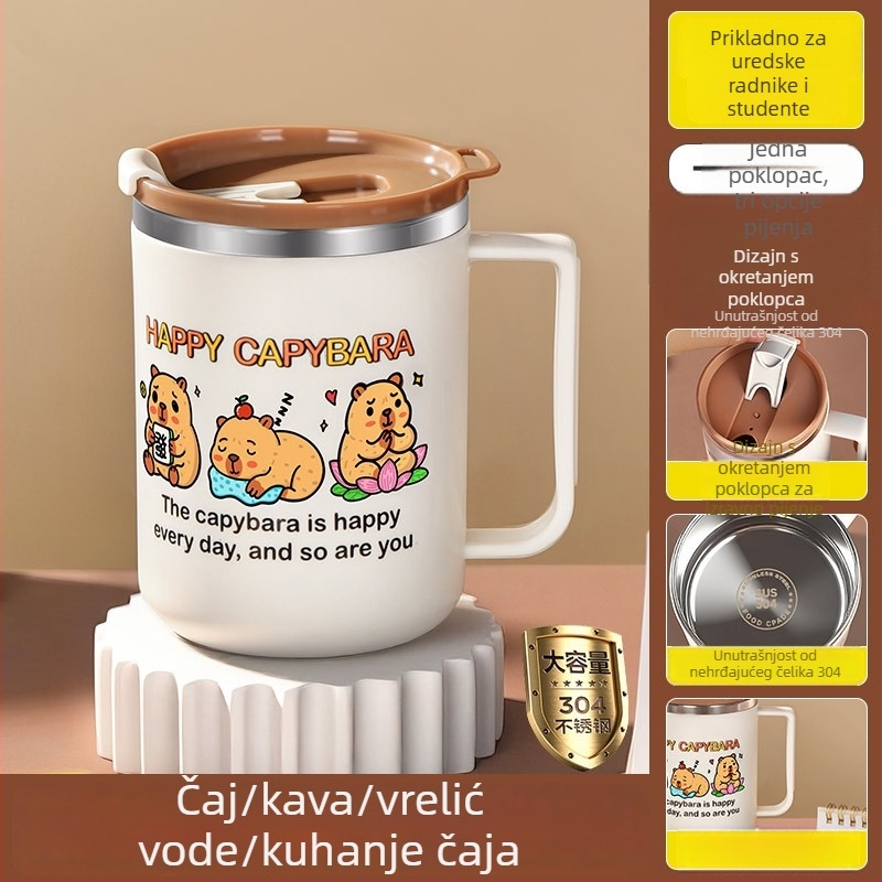 Šalica od nehrđajućeg čelika 304, otporna na lom, crtani stil, za ured i čaj/kavu