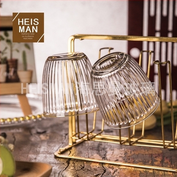 Šalica za kavu sa vertikalnim prugama, staklena, otporna na visoke temperature, bez ručke i poklopca, pogodna za ured i dom