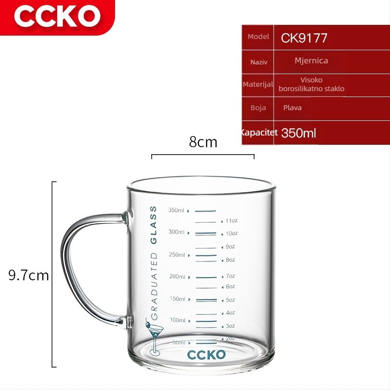 Dječja čašica za mlijeko s mjernom skalom, borosilikatno staklo otporno na visoke temperature, mikrovalno sigurna, s držačem