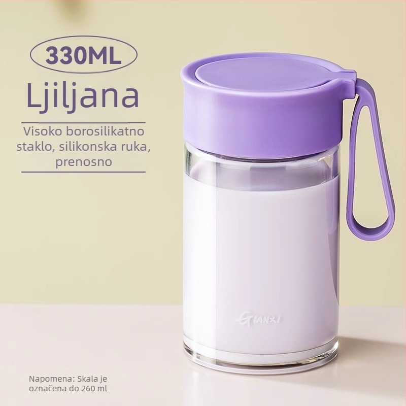 Staklena šalica za mlijeko s ručkom i mjericom, sigurna za mikrovalnu, prijenosna