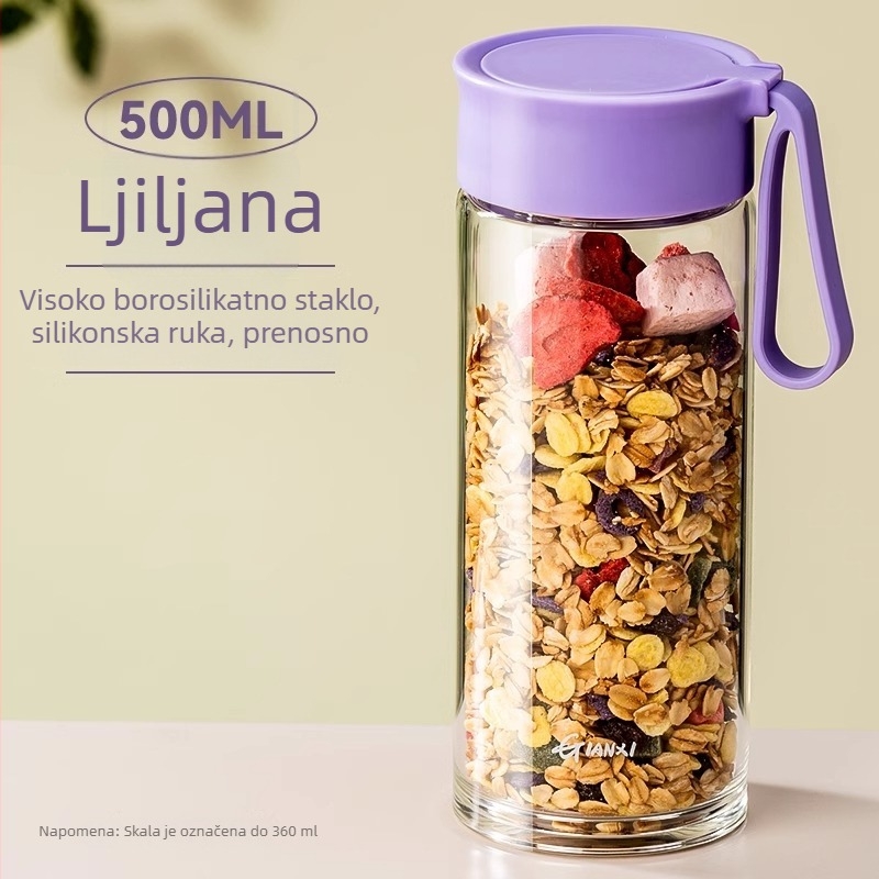 Staklena šalica za mlijeko s ručkom i mjericom, sigurna za mikrovalnu, prijenosna