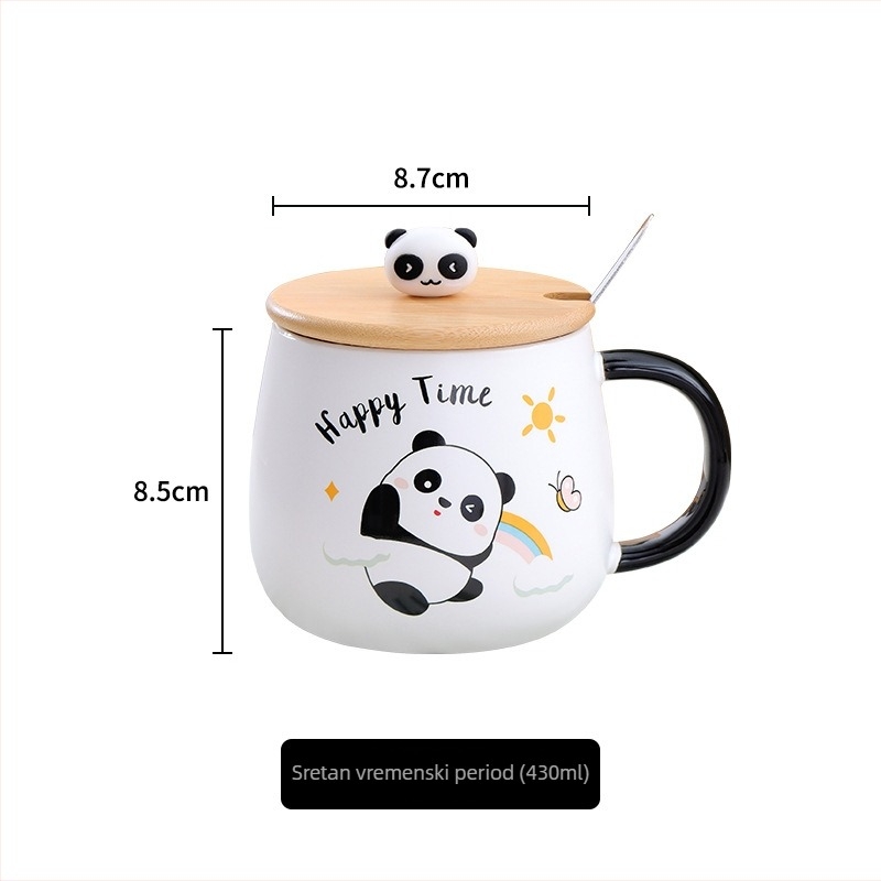 Porcelanska šalica s poklopcem i žličicom za djecu, cartoon stil, pogodna za mikrovalnu, okruglog oblika