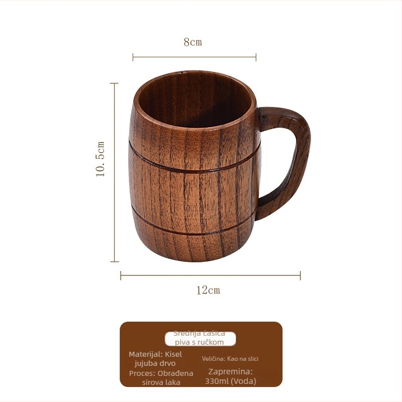 Drvena čaša za pivo, cilindričnog oblika, otporna na visoke temperature, mogućnost prilagođavanja logotipom