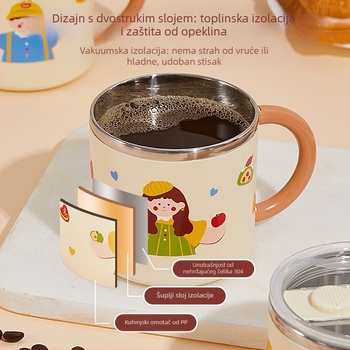 Šalica od nehrđajućeg čelika 304, dvostruka izolacija, poklopac, prijenosna