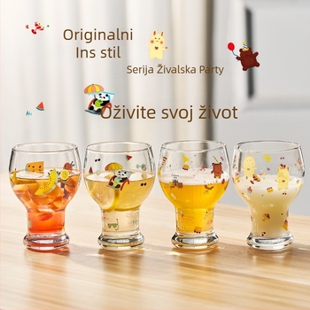 Staklena čaša, visoko borosilikatno staklo, okrugli oblik, karikatura uzorak, sladak stil, tisk logotipa