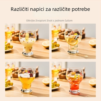 Staklena čaša, visoko borosilikatno staklo, okrugli oblik, karikatura uzorak, sladak stil, tisk logotipa