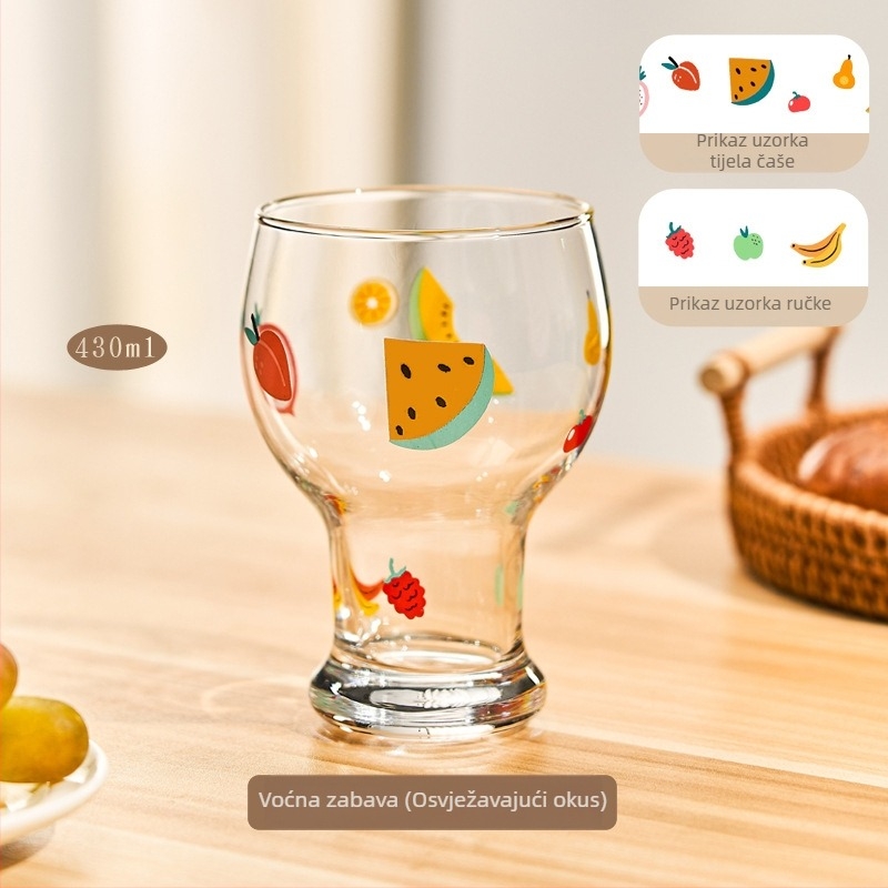 Staklena čaša, visoko borosilikatno staklo, okrugli oblik, karikatura uzorak, sladak stil, tisk logotipa
