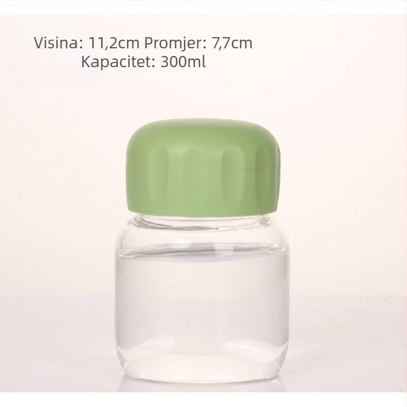 Staklena čaša za vodu s poklopom, moderni minimalistički dizajn, otisak logotipa, jednostruk konstrukcija, otporna na visoke temperature