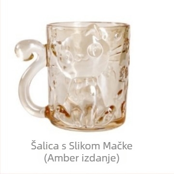 Kristalno staklena šalica s karikaturnim dizajnom mačke, cilindričnog oblika s držalom (kristalno staklo; karikatura stil; cilindrični oblik; 200 g; mogućnost prilagodbe)