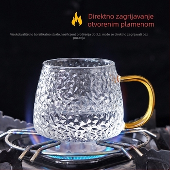 Čaša za vodu s drškom, japanskog stila, borosilikatno staklo, jednoslojna, otporna na visoke temperature