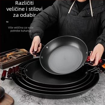 Tegpanakij tiganj od kovanog željeza, bez premaza, univerzalna kompatibilnost s plinskim/indukcijskim pločama, s dvostrukim ručkama, model ZRDF001