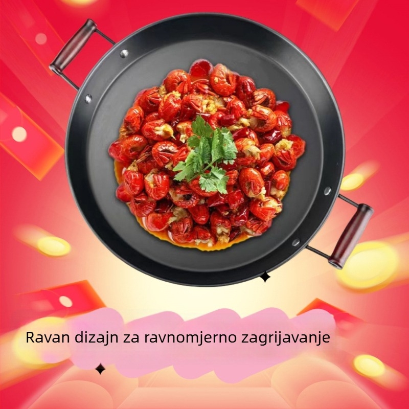 Tegpanakij tiganj od kovanog željeza, bez premaza, univerzalna kompatibilnost s plinskim/indukcijskim pločama, s dvostrukim ručkama, model ZRDF001