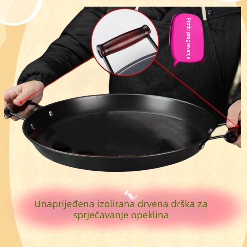 Tegpanakij tiganj od kovanog željeza, bez premaza, univerzalna kompatibilnost s plinskim/indukcijskim pločama, s dvostrukim ručkama, model ZRDF001