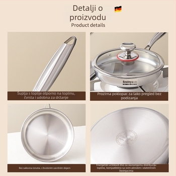 Tava od 316 nerđajućeg čelika, bez premaza, s višeslojnom dnom, pogodna za plin i indukcijsku ploču