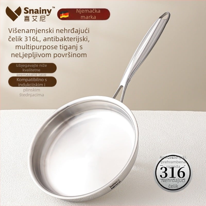 Tava od 316 nerđajućeg čelika, bez premaza, s višeslojnom dnom, pogodna za plin i indukcijsku ploču