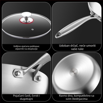 Neprijanjajući tiganj za palačinke i steakove, od nehrđajućeg čelika 316, indukcijska kompatibilnost, višeslojno dno, stakleni poklopac, težina 2 kg, Steel Laimei