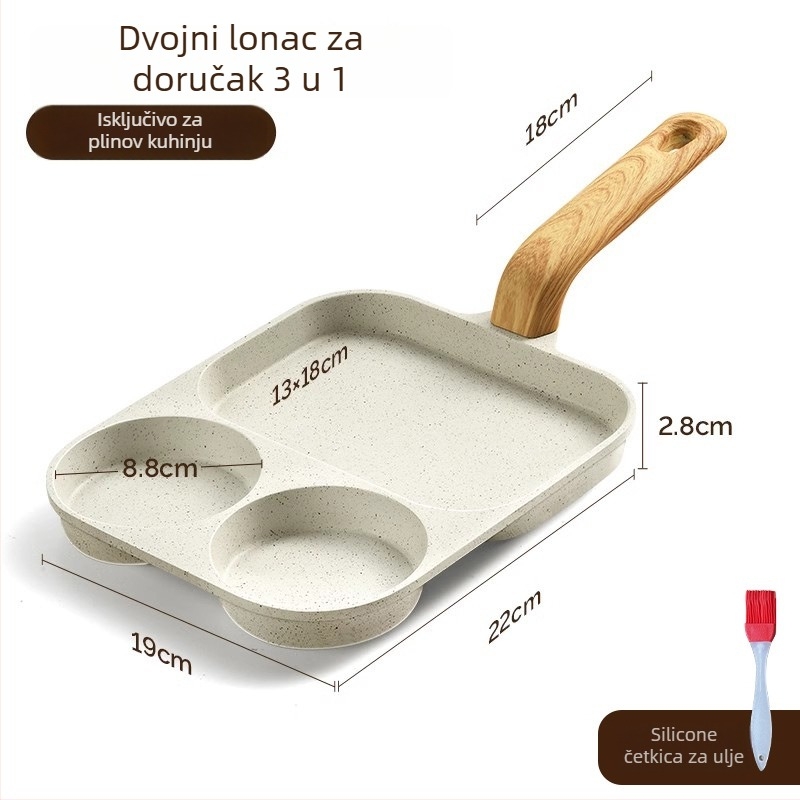 Tiganj za doručak 3u1 – medicinski kamen, neprijanjajuća, kompatibilan s indukcijom, višeslojno dno