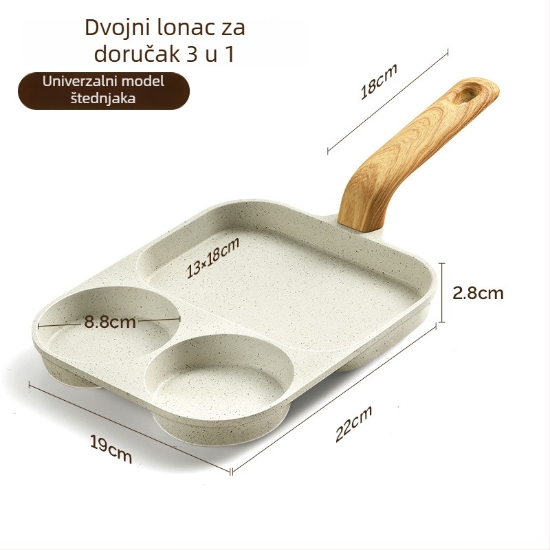 Tiganj za doručak 3u1 – medicinski kamen, neprijanjajuća, kompatibilan s indukcijom, višeslojno dno