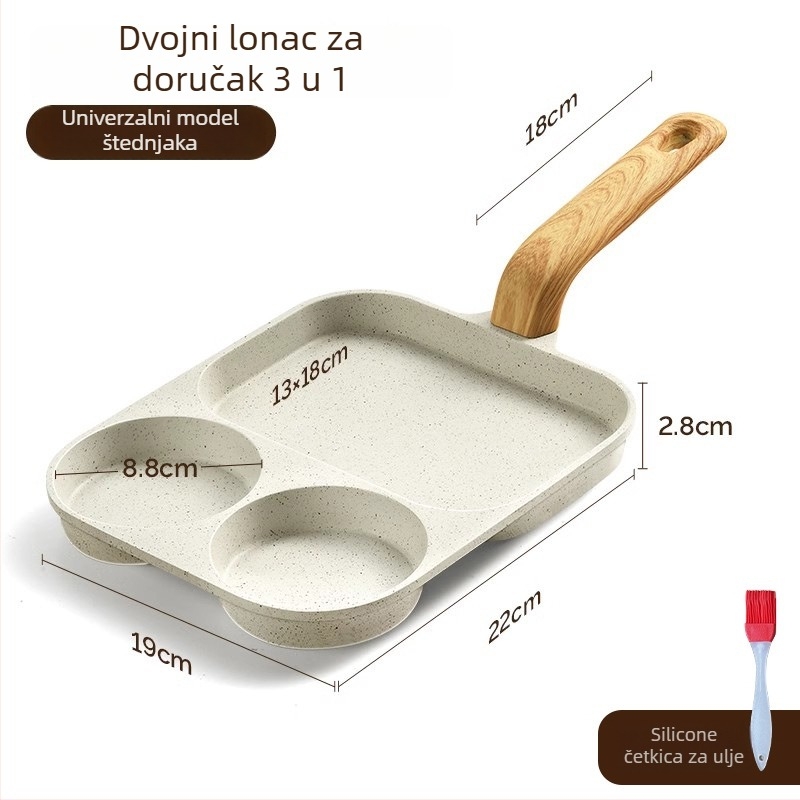 Tiganj za doručak 3u1 – medicinski kamen, neprijanjajuća, kompatibilan s indukcijom, višeslojno dno