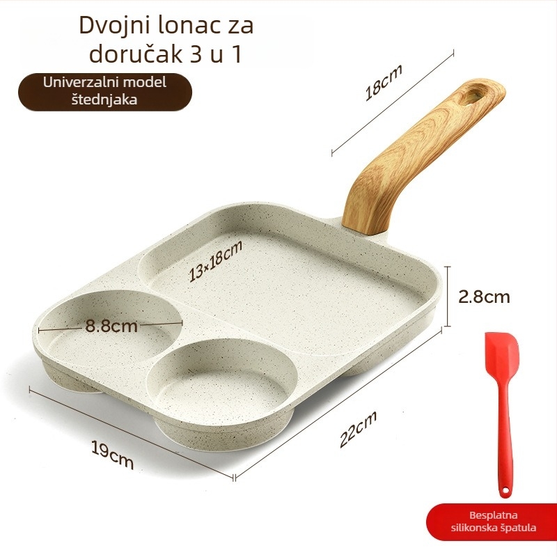 Tiganj za doručak 3u1 – medicinski kamen, neprijanjajuća, kompatibilan s indukcijom, višeslojno dno