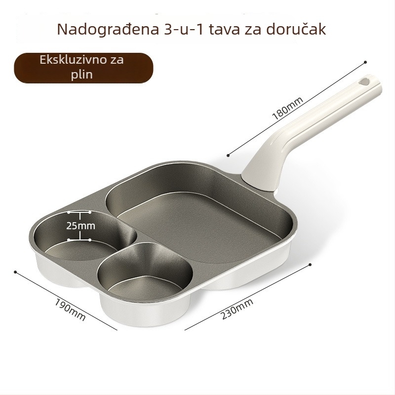 Tiganj za doručak 3u1 – medicinski kamen, neprijanjajuća, kompatibilan s indukcijom, višeslojno dno