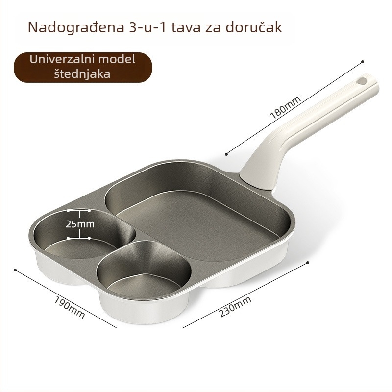 Tiganj za doručak 3u1 – medicinski kamen, neprijanjajuća, kompatibilan s indukcijom, višeslojno dno
