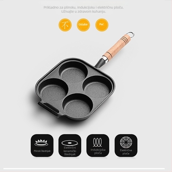 Lijevano željezna tava za jaja s 4 rupama, neprijanjajuća površina, dubina 2 cm, težina 1 kg, kompatibilna sa svim štednjama