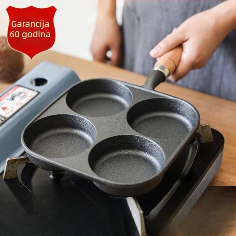 Lijevano željezna tava za jaja s 4 rupama, neprijanjajuća površina, dubina 2 cm, težina 1 kg, kompatibilna sa svim štednjama