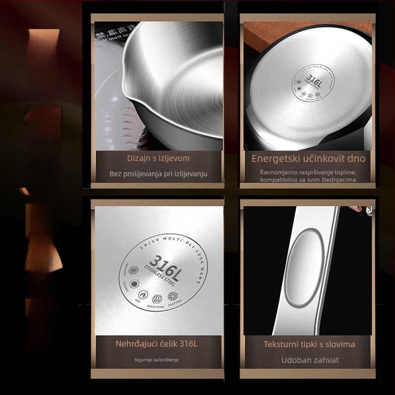 Tava za prženje od 316 nerđajućeg čelika s trostrukim dnom, bez premaza, s odvodnim otvorom, mini veličina