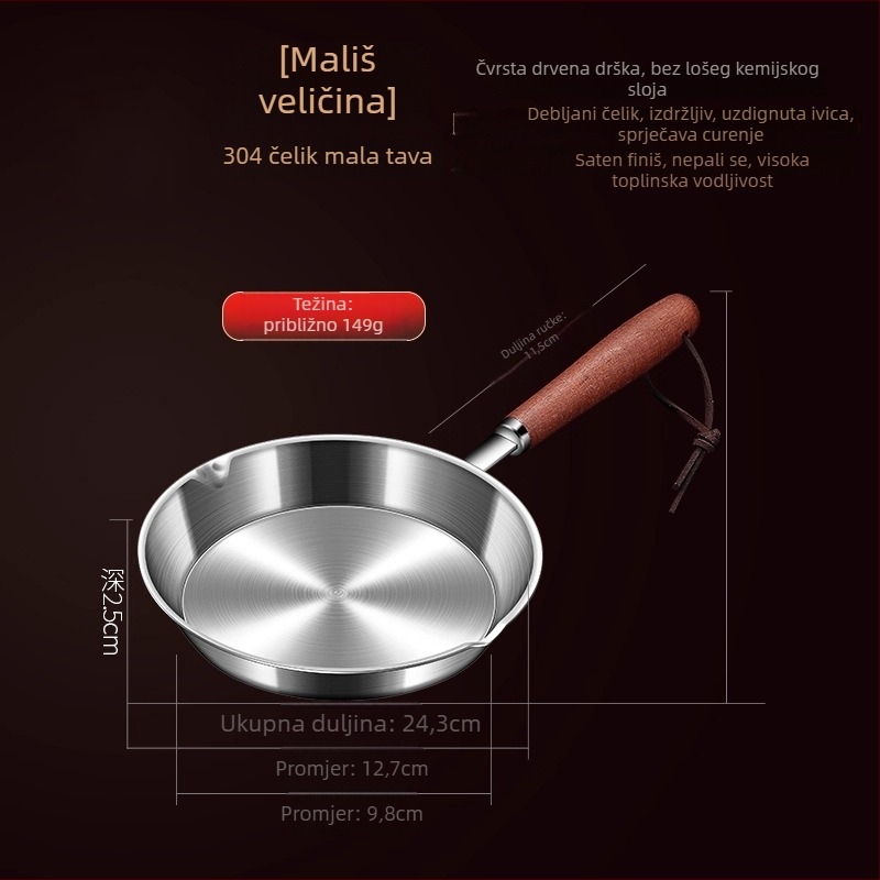 Tava za prženje od 316 nerđajućeg čelika s trostrukim dnom, bez premaza, s odvodnim otvorom, mini veličina