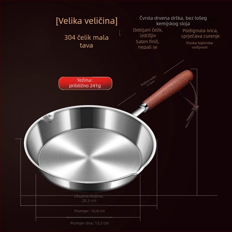 Tava za prženje od 316 nerđajućeg čelika s trostrukim dnom, bez premaza, s odvodnim otvorom, mini veličina