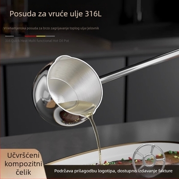Žlica za izlijanje ulja od 316 čeličnog nehrđajućeg čelika, duga drška, za vruće ulje, bez premazivanja, model AH-001, težina 210 g/301 g, dno s tri sloja