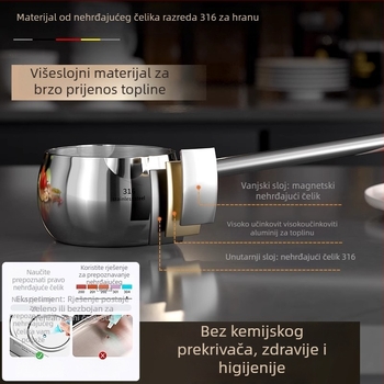 Žlica za izlijanje ulja od 316 čeličnog nehrđajućeg čelika, duga drška, za vruće ulje, bez premazivanja, model AH-001, težina 210 g/301 g, dno s tri sloja