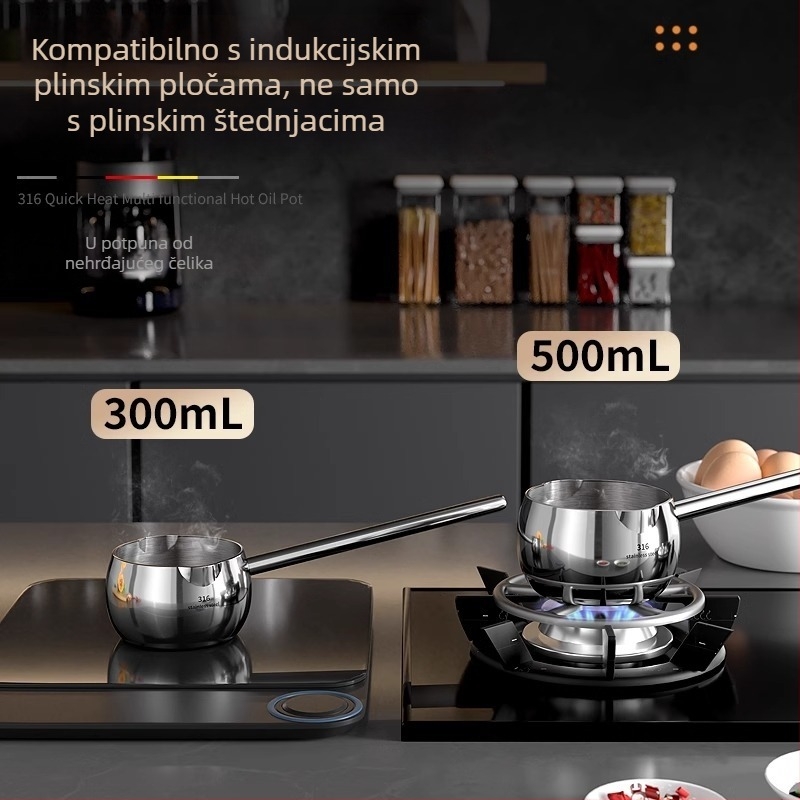 Žlica za izlijanje ulja od 316 čeličnog nehrđajućeg čelika, duga drška, za vruće ulje, bez premazivanja, model AH-001, težina 210 g/301 g, dno s tri sloja