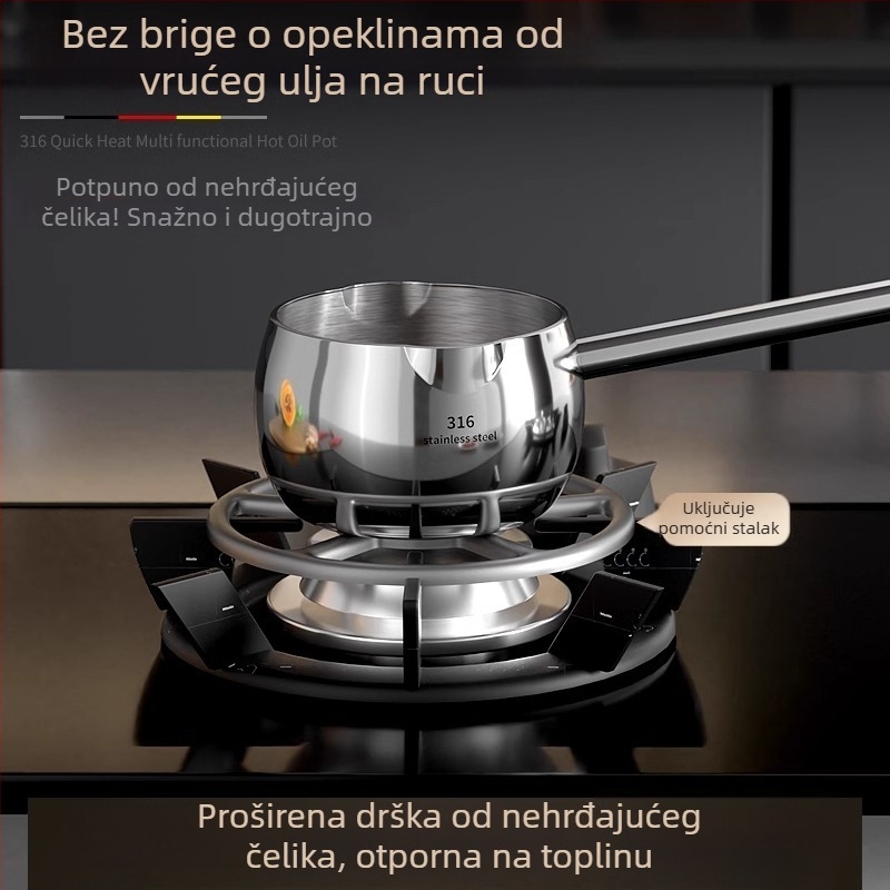 Žlica za izlijanje ulja od 316 čeličnog nehrđajućeg čelika, duga drška, za vruće ulje, bez premazivanja, model AH-001, težina 210 g/301 g, dno s tri sloja
