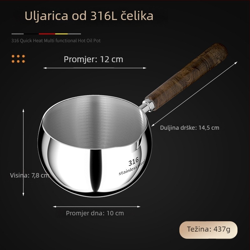 Žlica za izlijanje ulja od 316 čeličnog nehrđajućeg čelika, duga drška, za vruće ulje, bez premazivanja, model AH-001, težina 210 g/301 g, dno s tri sloja
