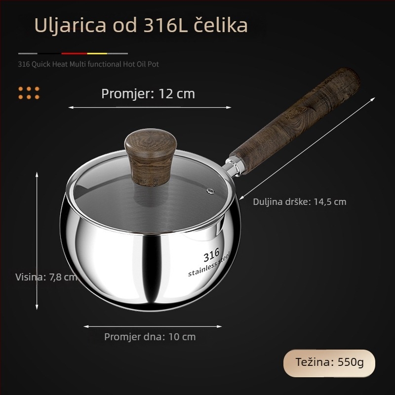 Žlica za izlijanje ulja od 316 čeličnog nehrđajućeg čelika, duga drška, za vruće ulje, bez premazivanja, model AH-001, težina 210 g/301 g, dno s tri sloja