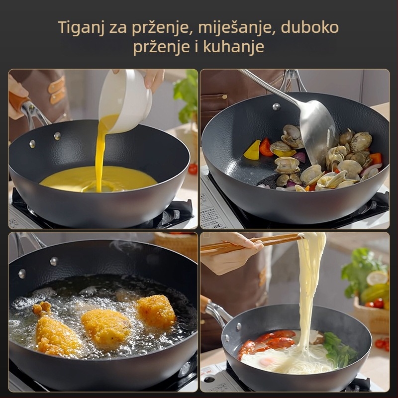 Wok od titan-željeza, jednostrano dno, staklena poklopca, otporan na hrđu, mogućnost prilagodbe