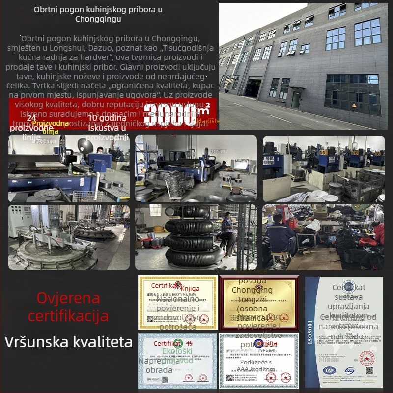 Wok od kovanog željeza, bez premaza, neprijanjajuća površina, ravno dno, poklopac od nehrđajućeg čelika