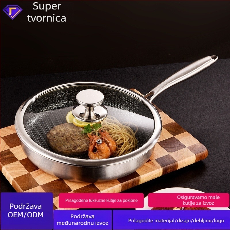 Meilun wok od nehrđajućeg čelika 316, višeslojno dno, staklena poklopac, neprianjajući premaz