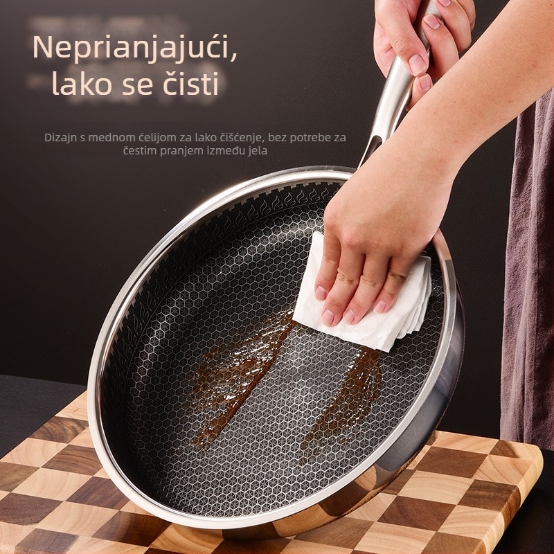 Meilun wok od nehrđajućeg čelika 316, višeslojno dno, staklena poklopac, neprianjajući premaz