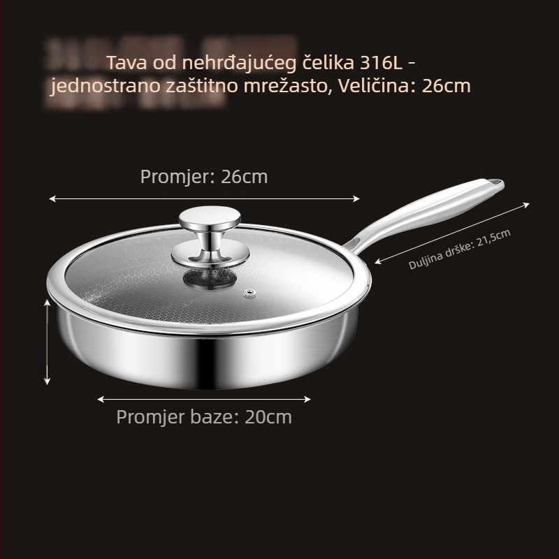 Meilun wok od nehrđajućeg čelika 316, višeslojno dno, staklena poklopac, neprianjajući premaz