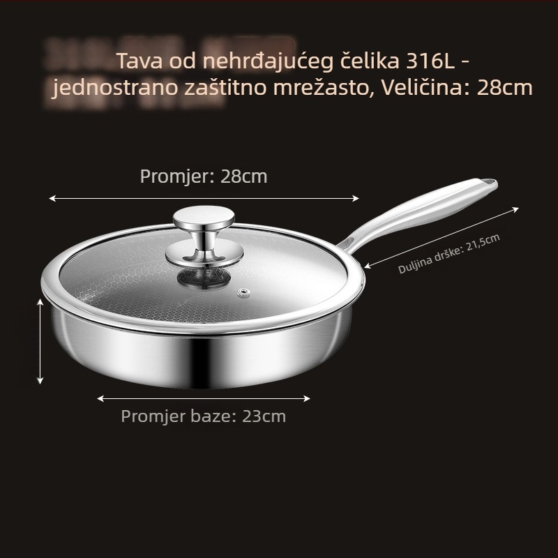 Meilun wok od nehrđajućeg čelika 316, višeslojno dno, staklena poklopac, neprianjajući premaz