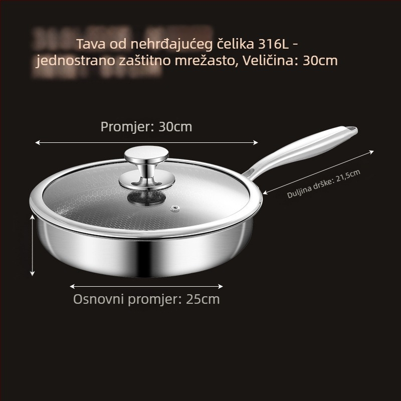 Meilun wok od nehrđajućeg čelika 316, višeslojno dno, staklena poklopac, neprianjajući premaz