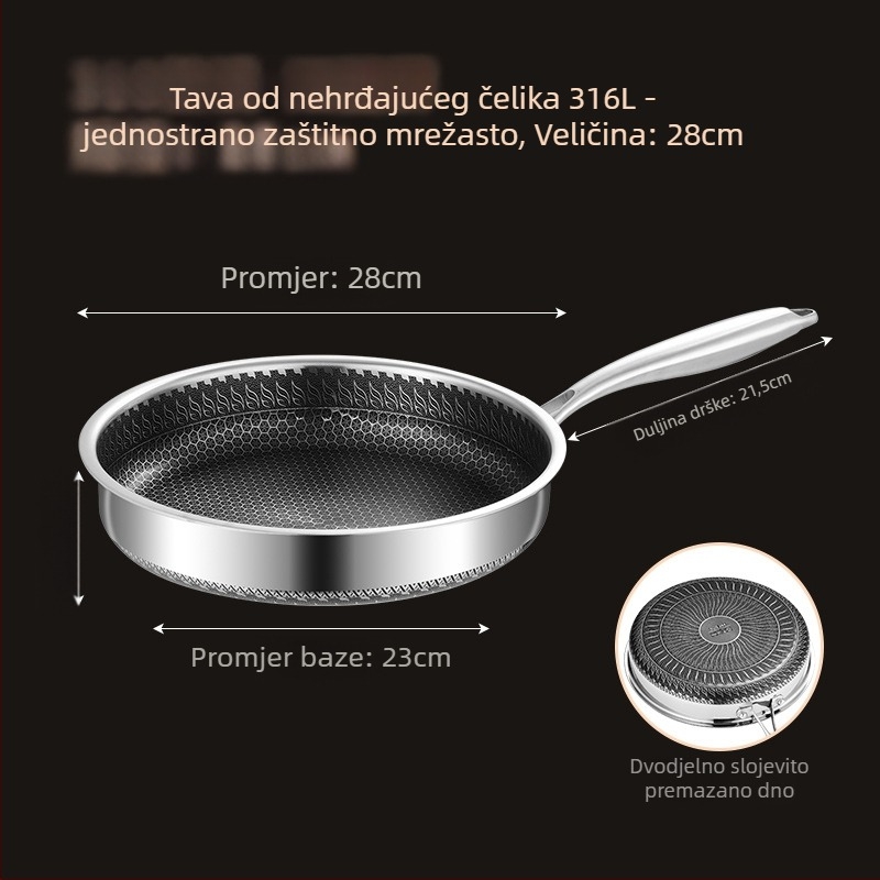 Meilun wok od nehrđajućeg čelika 316, višeslojno dno, staklena poklopac, neprianjajući premaz